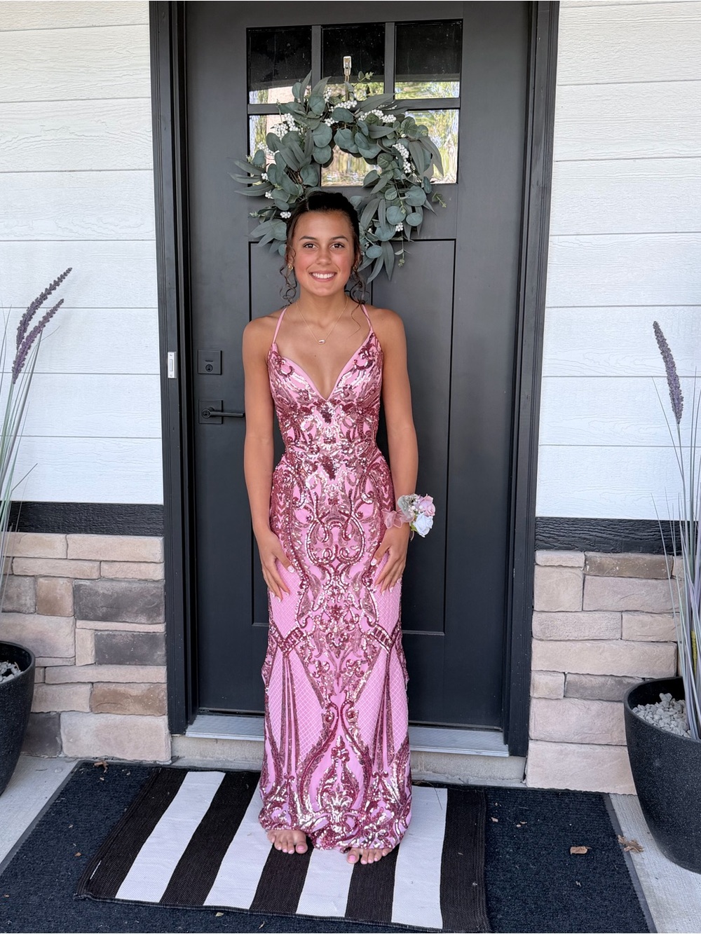Mori Lee Pink Sequined Prom Dress - Picture 4 of 8